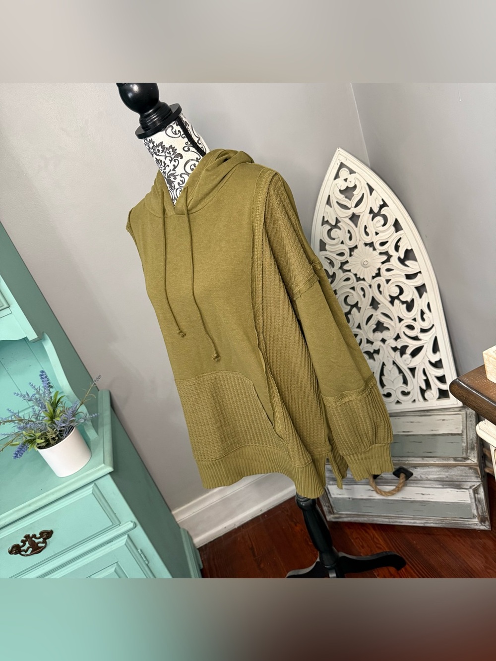 Time and Tru Waffle Knit Pullover Hoodie Size XXL NWOT Boho Loungewear - Picture 4 of 9